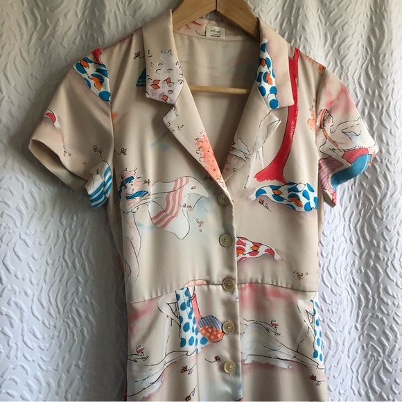 Aritzia Wilfred Champagne/Cornflower Shirt Dress Button-front Satin Midi Dress - Picture 6 of 16